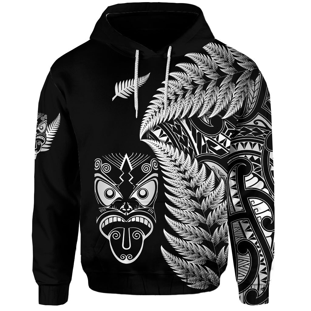 New Zealand Haka Rugby Maori Hoodie Silver Fern Vibes Black Zip Up Hoodie