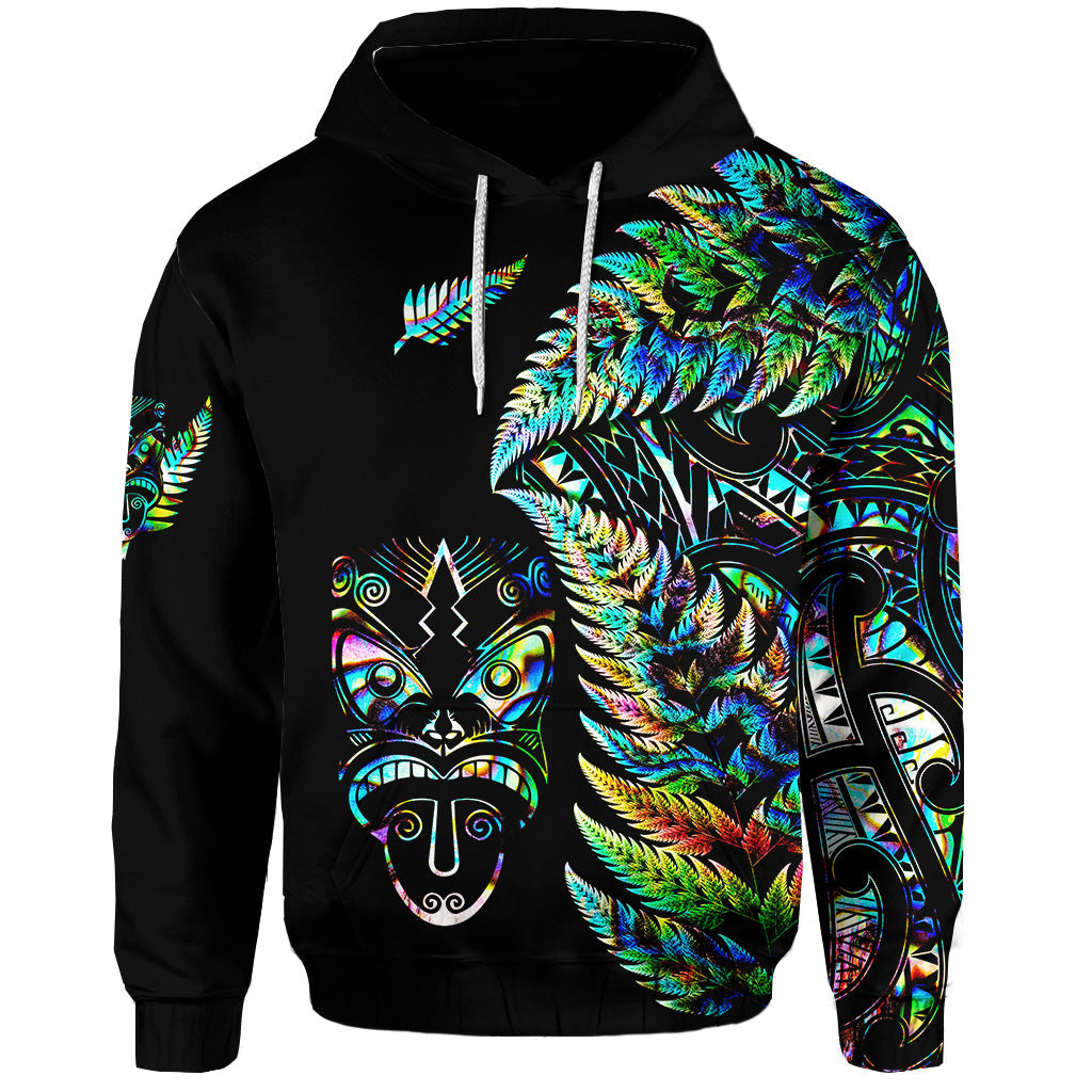 New Zealand Haka Rugby Maori Hoodie Silver Fern Vibes Paua Shell Zip Up Hoodie