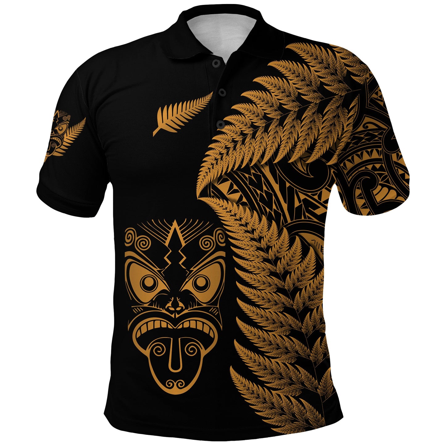 New Zealand Haka Rugby Maori Polo Shirt Silver Fern Vibes - Gold