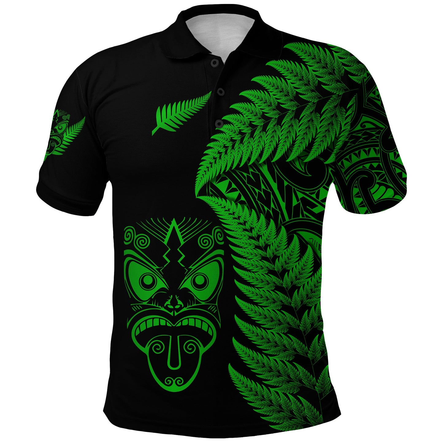 New Zealand Haka Rugby Maori Polo Shirt Silver Fern Vibes - Green