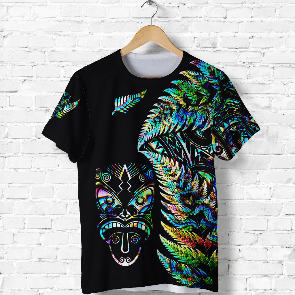 New Zealand Haka Rugby Maori T Shirt Silver Fern Vibes - Paua Shell