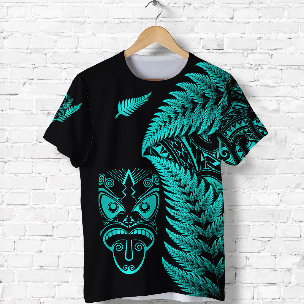 New Zealand Haka Rugby Maori T Shirt Silver Fern Vibes - Turquoise