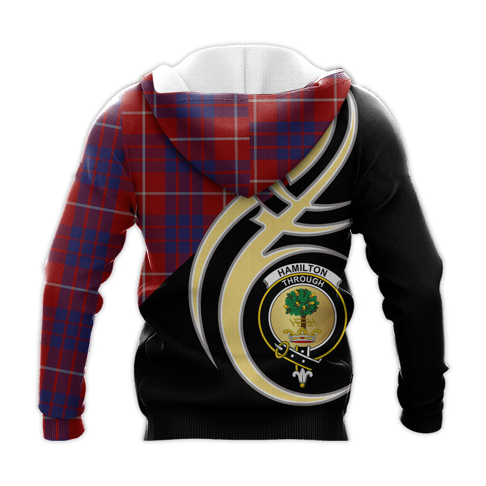 Printivon Hamilton Clan Believe In Me Crest Tartan Knitted Hoodie Custom Your Text