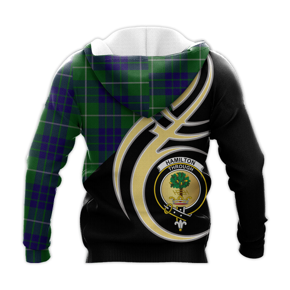 Printivon Hamilton Green Hunting Clan Believe In Me Crest Tartan Knitted Hoodie Custom Your Text