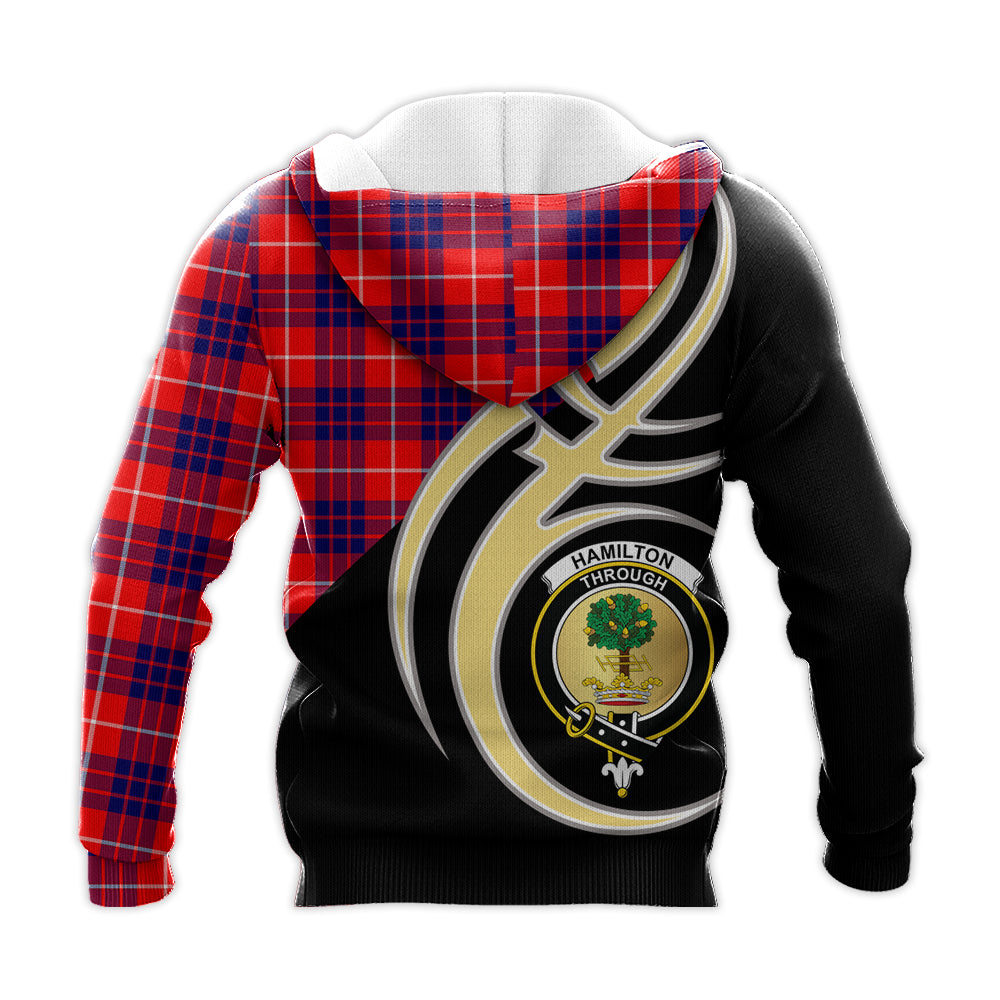 Printivon Hamilton Modern Clan Believe In Me Crest Tartan Knitted Hoodie Custom Your Text