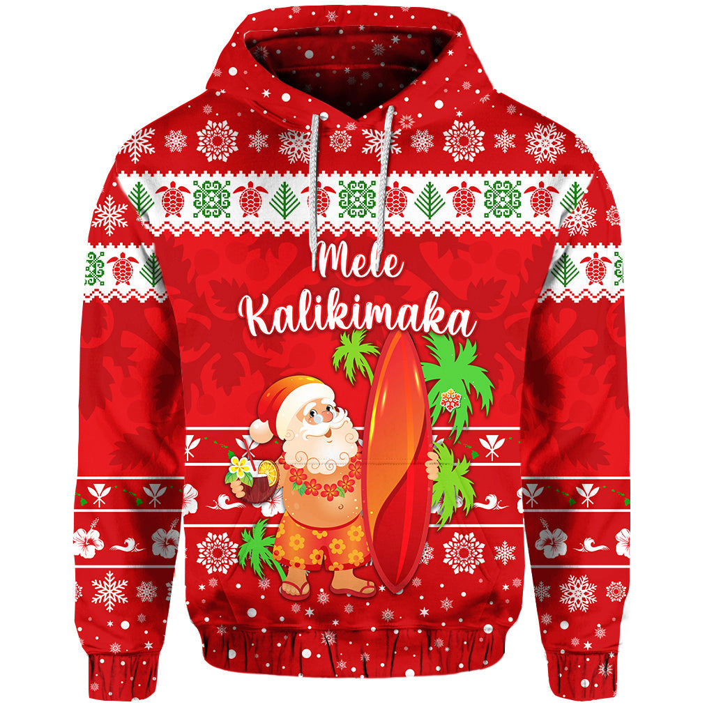 Hawaii Christmas Hoodie Santa Claus Surfing Simple Style Red