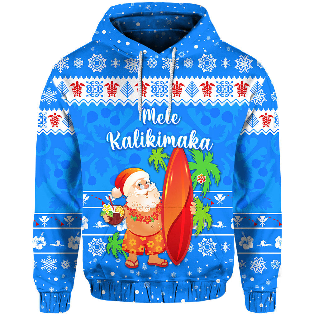 ( Personalised) Hawaii Christmas Hoodie Santa Claus Surfing Simple Style Blue