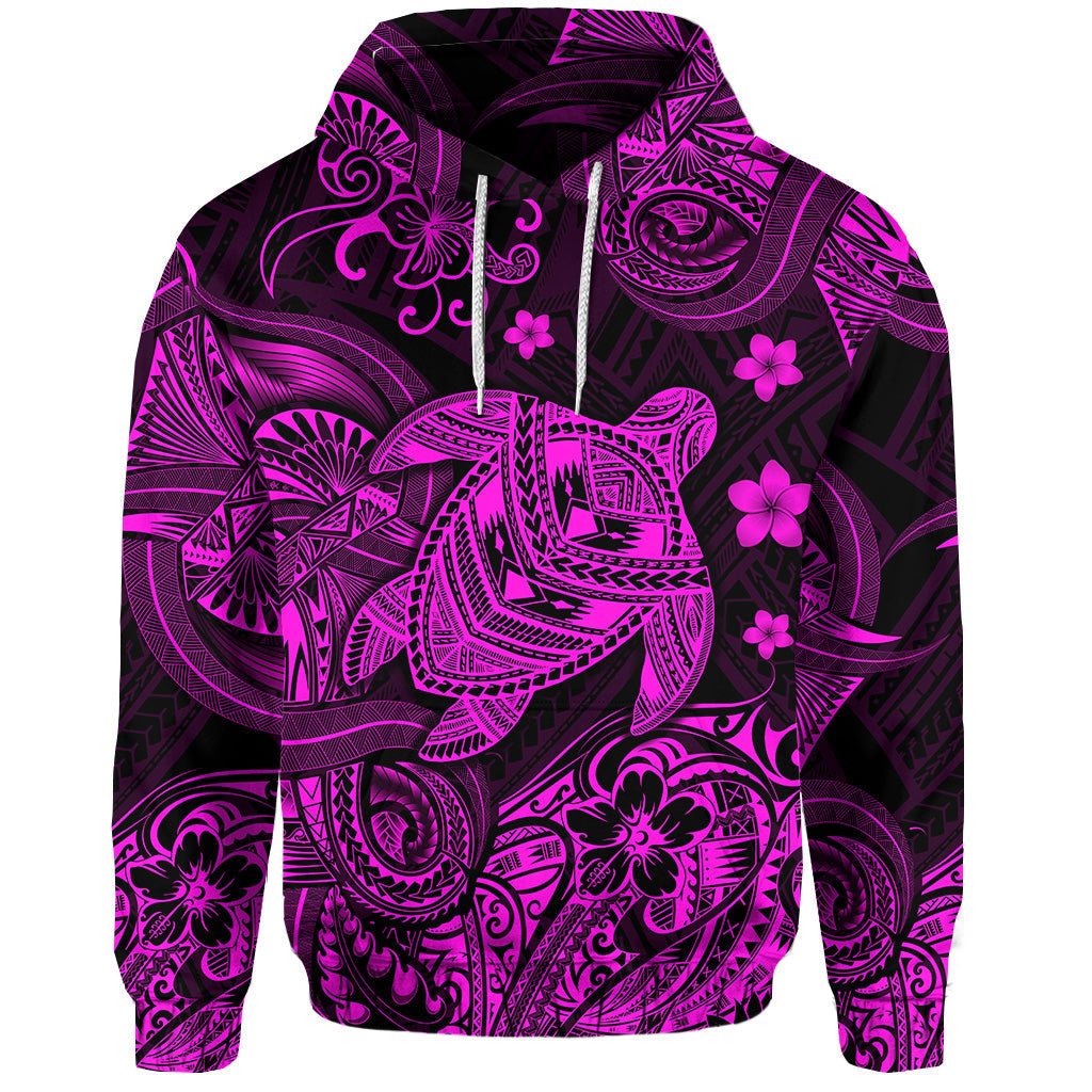 Hawaii Turtle Polynesian Hoodie Plumeria Flower Unique Style Pink