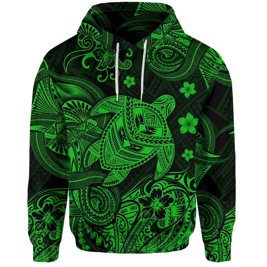 ( Personalised) Hawaii Turtle Polynesian Hoodie Plumeria Flower Unique Style Green