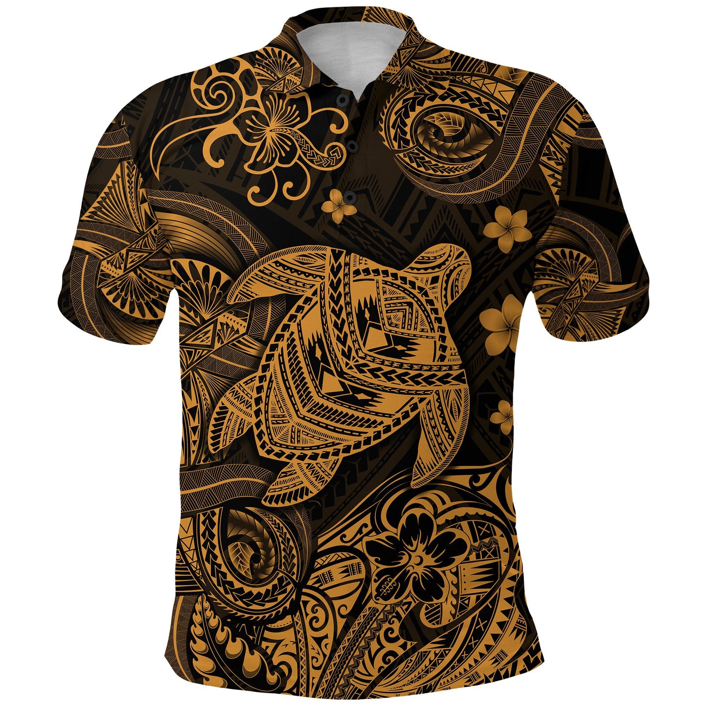 Hawaii Turtle Polynesian Polo Shirt Plumeria Flower Unique Style - Gold