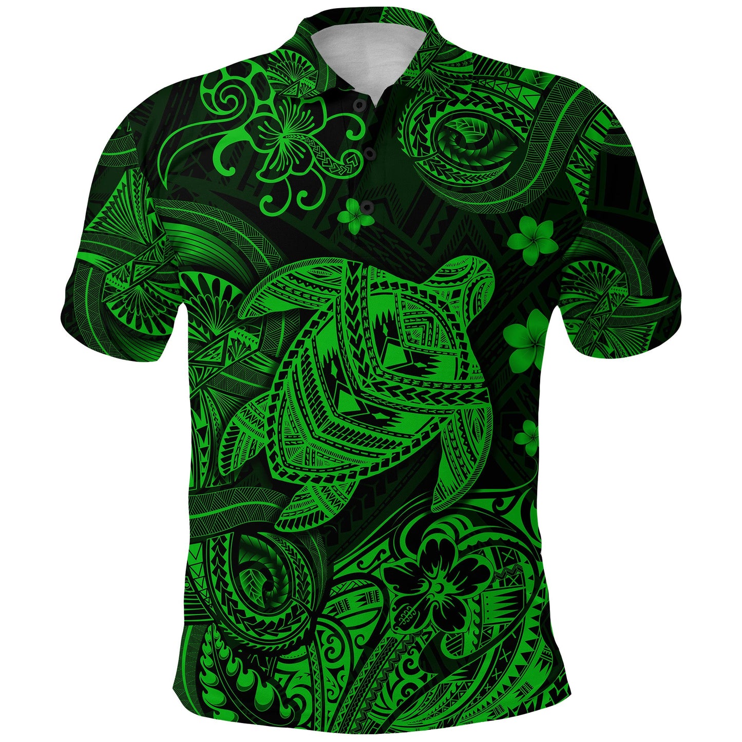 Hawaii Turtle Polynesian Polo Shirt Plumeria Flower Unique Style - Green