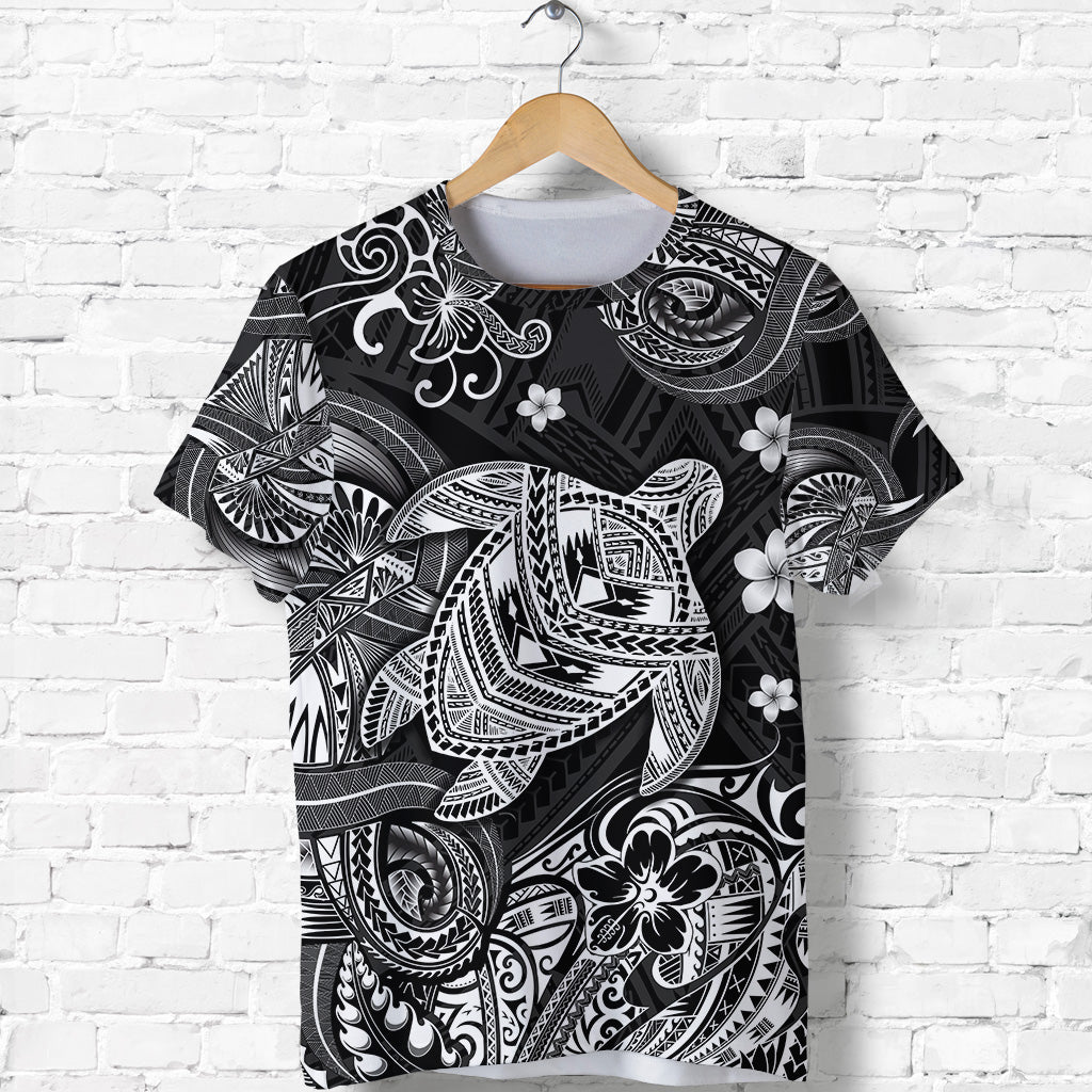 Hawaii Turtle Polynesian T Shirt Plumeria Flower Unique Style Black