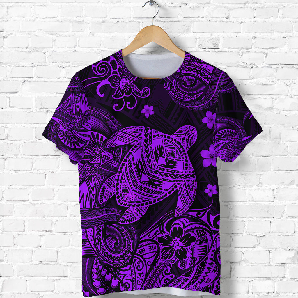 Hawaii Turtle Polynesian T Shirt Plumeria Flower Unique Style Purple