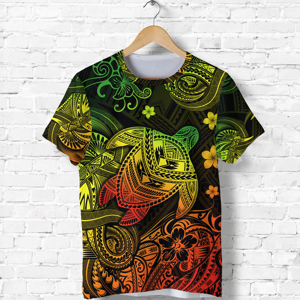 Hawaii Turtle Polynesian T Shirt Plumeria Flower Unique Style Reggae