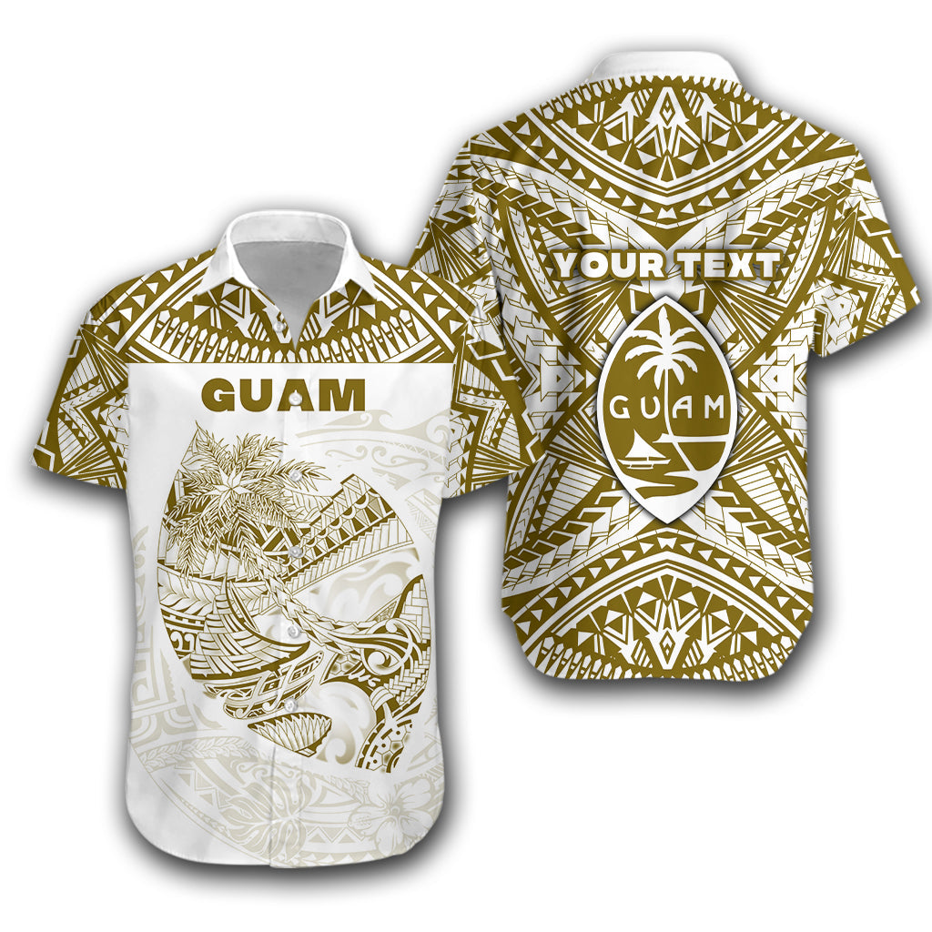 Custom PersonalisedGuam Rugby Hawaiian Shirt Polynesian Patterns - Gold Old