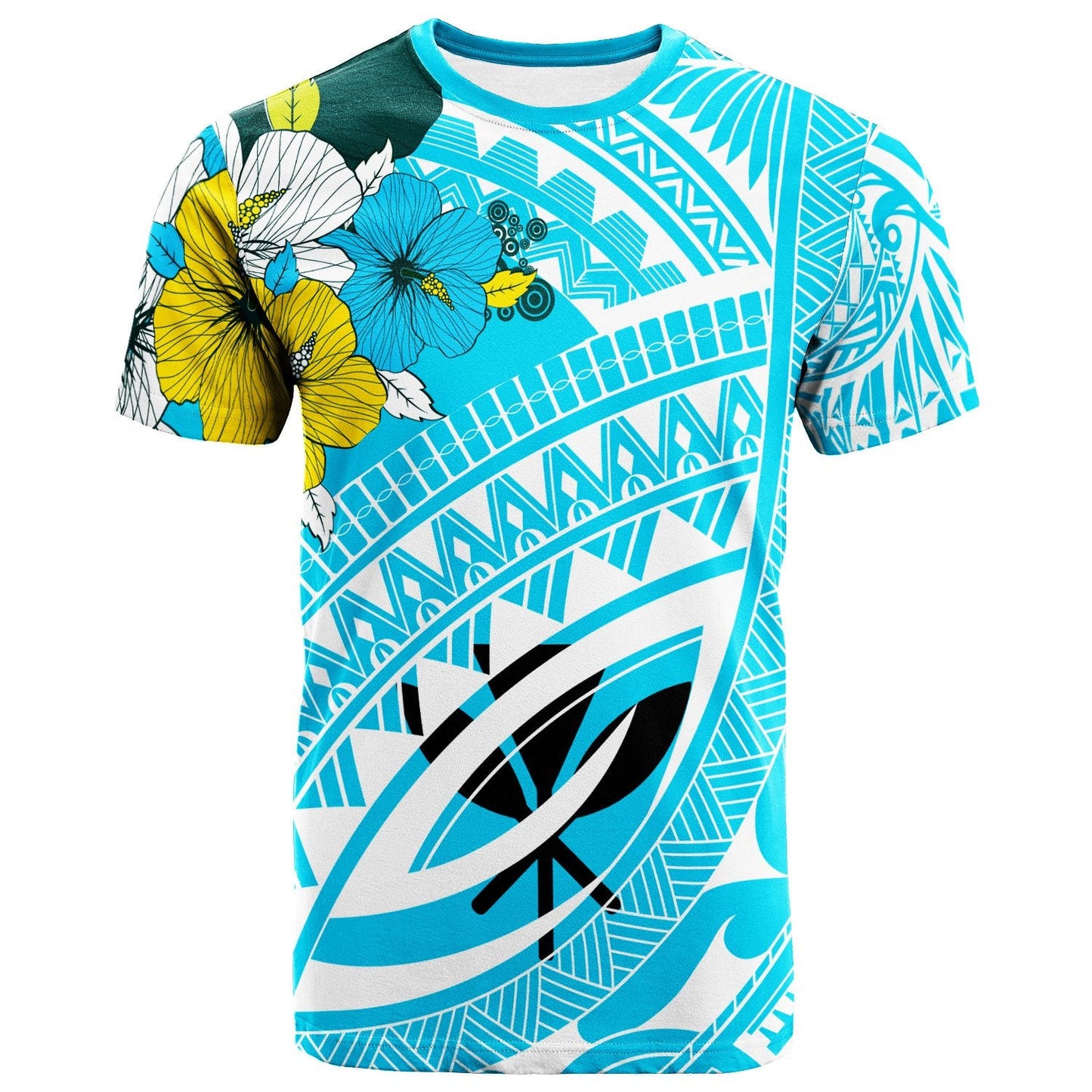Hawaii T-Shirt - Polynesian Pattern Aquamarine Stone Color