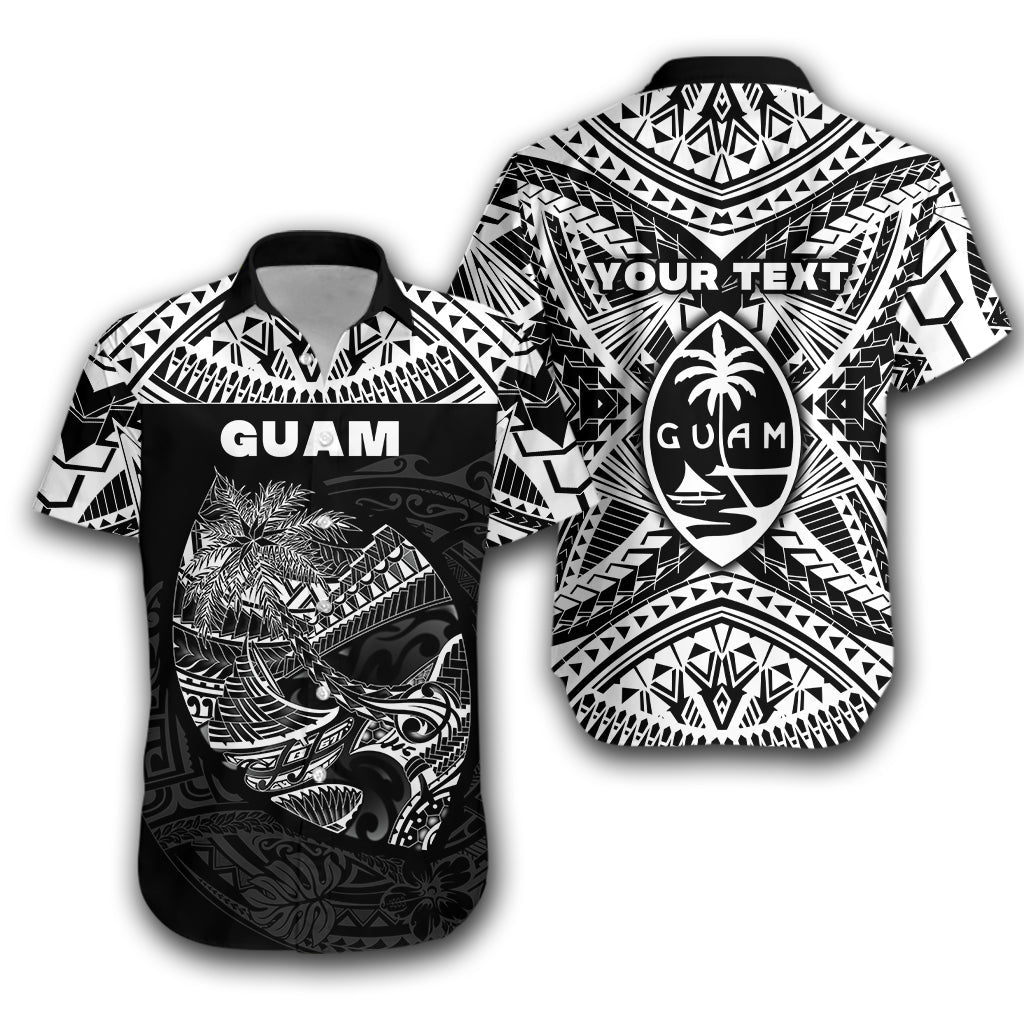 Custom Personalised Guam Rugby Hawaiian Shirt Polynesian Patterns - Black