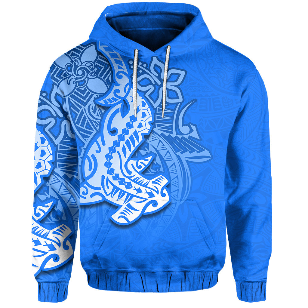 ( Personalised) Hammerhead shark Hoodie Polynesian Blue Style
