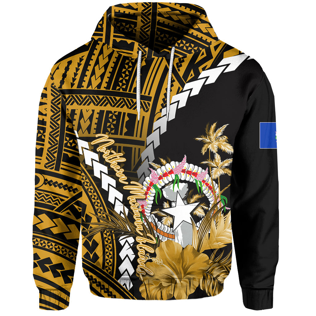 ( Personalised)Northern Mariana Islands Hoodie Polynesian Style Gold Color