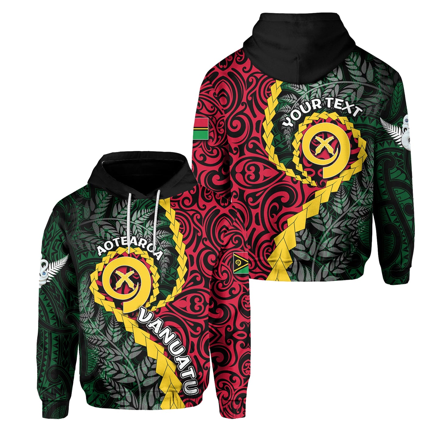 ( Personalised) Vanuatu All Over Hoodie Mix Maori Silver Fern