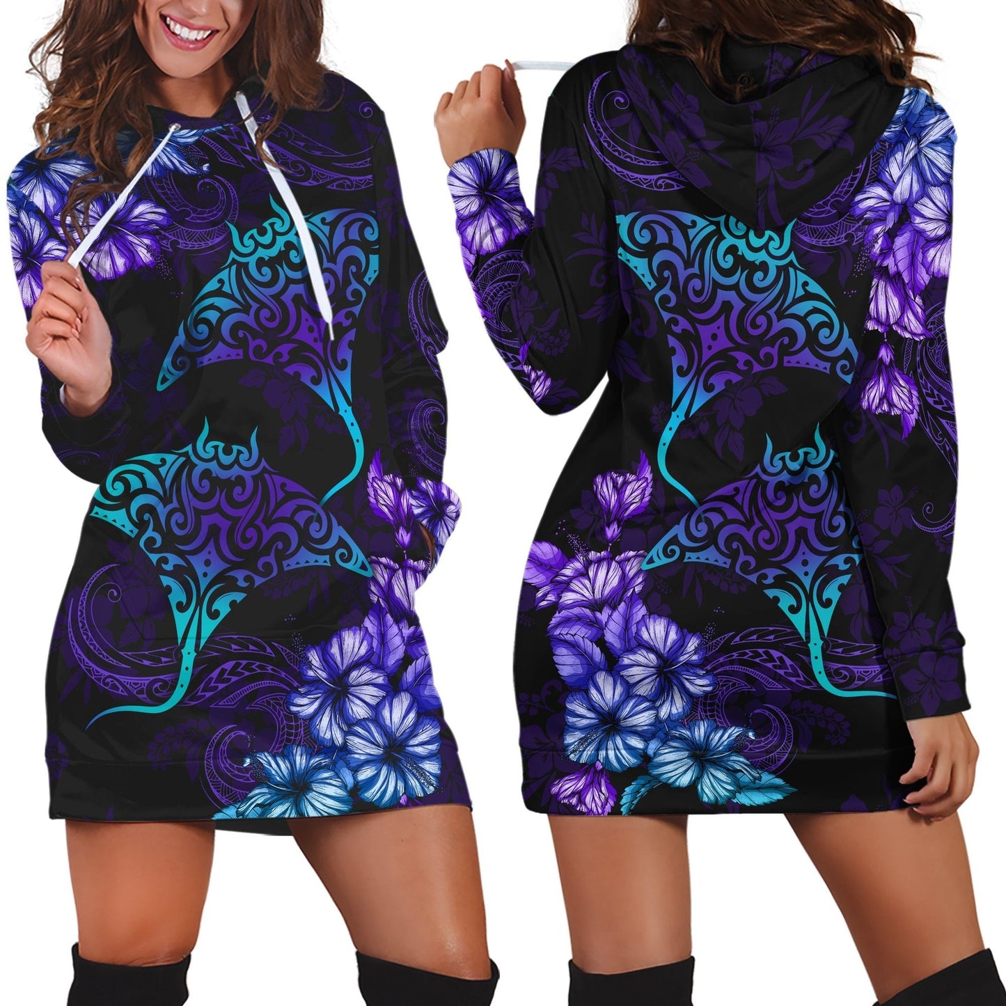 Beautiful Ray Hibiscus Hoodie Dress AH