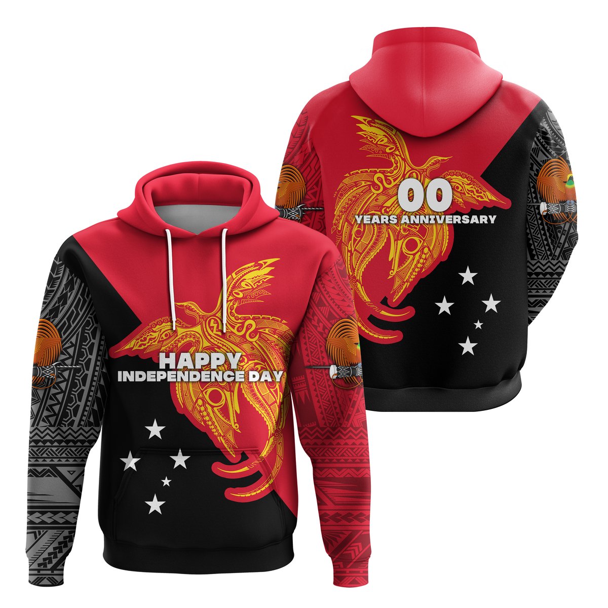 Custom Text Papua New Guinea Hoodie Independence Day Flag Style