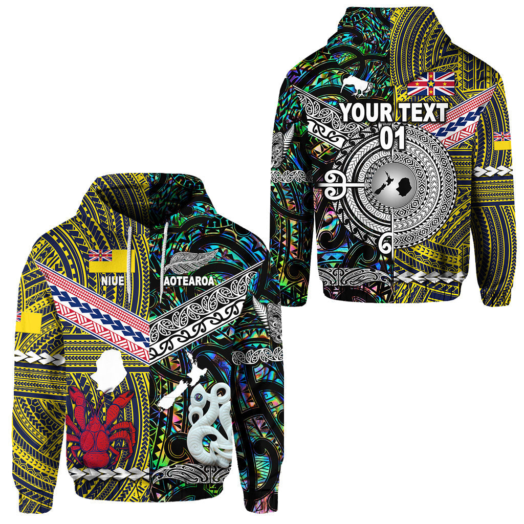 ( Personalised) New Zealand Maori Aotearoa And Niue Together Hoodie Paua Shell, Text And Number