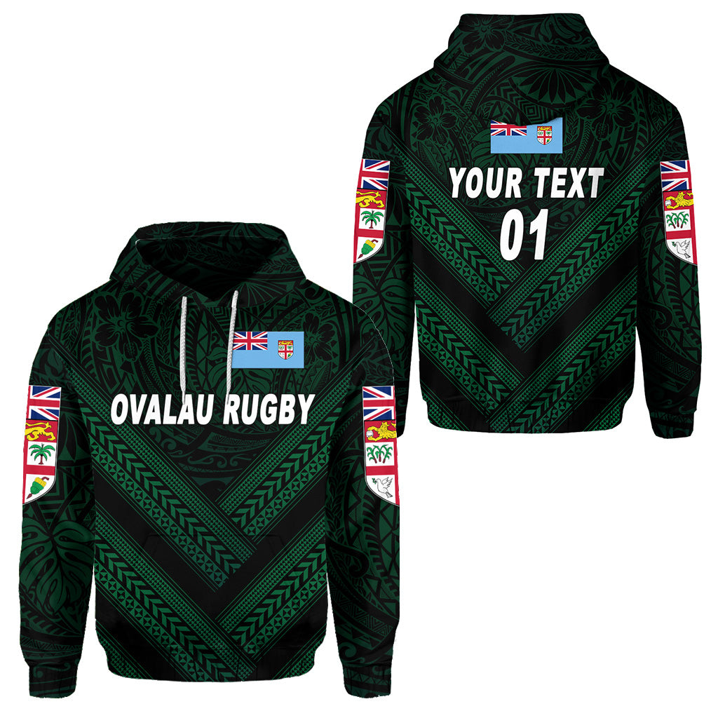 ( Personalised) Fiji Ovalau Rugby Hoodie Dark Green Style, Text And Number