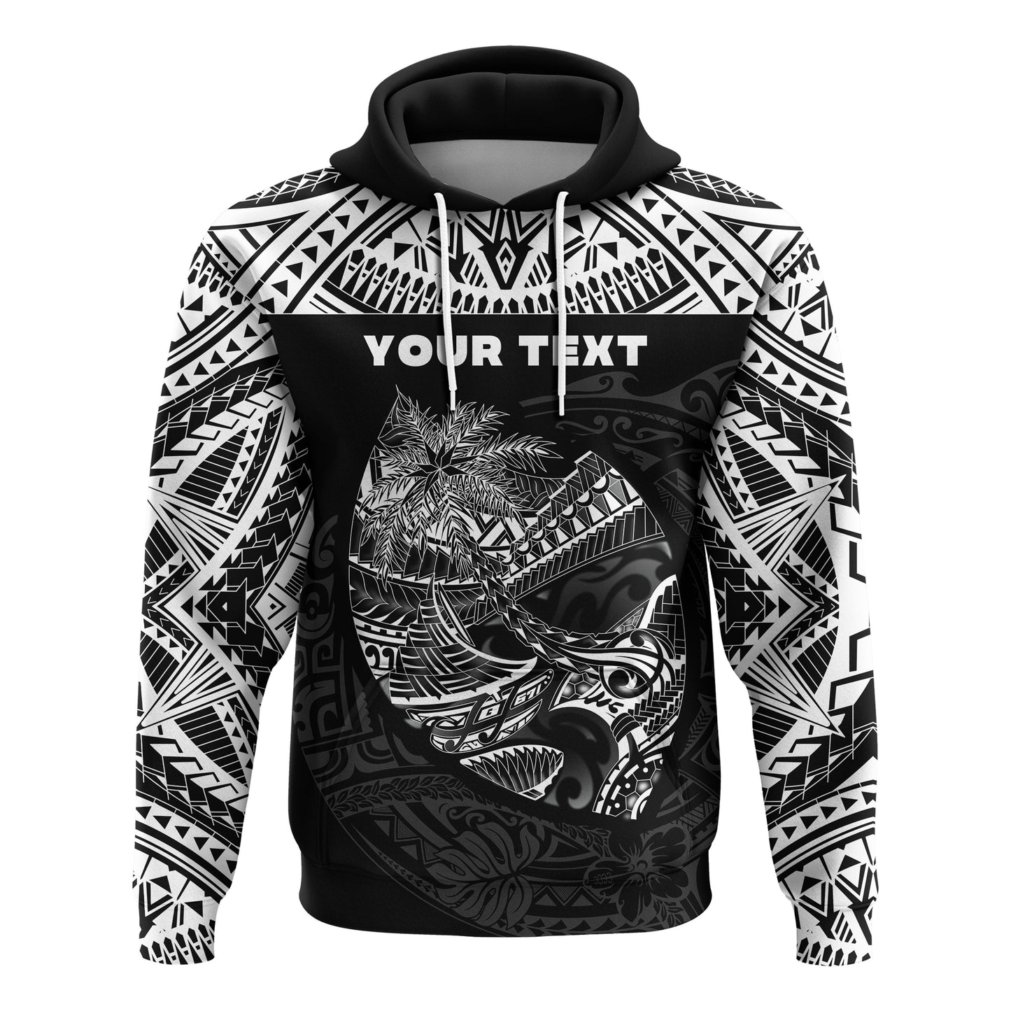 ( Personalised) Guam Rugby Hoodie Polynesian Patterns Black Ver.2