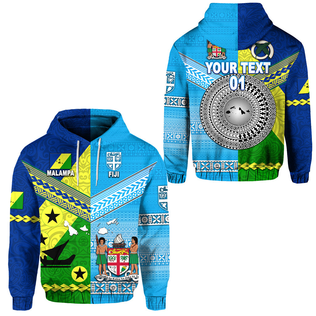 ( Personalised) Vanuatu Malampa Province And Fiji Hoodie Together, Text And Number
