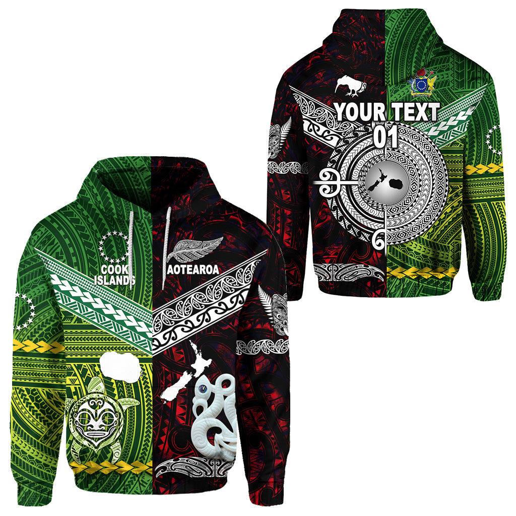 ( Personalised) New Zealand Maori Aotearoa Hoodie Cook Islands Together Red, Text And Number