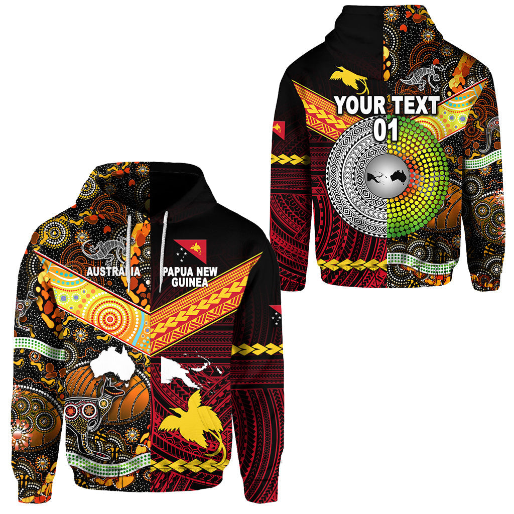 ( Personalised) Papua New Guinea And Australia Aboriginal Hoodie Together, Text And Number