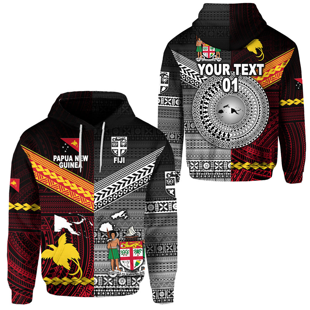 ( Personalised) Papua New Guinea Polynesian And Fiji Tapa Together Hoodie Black, Text And Number