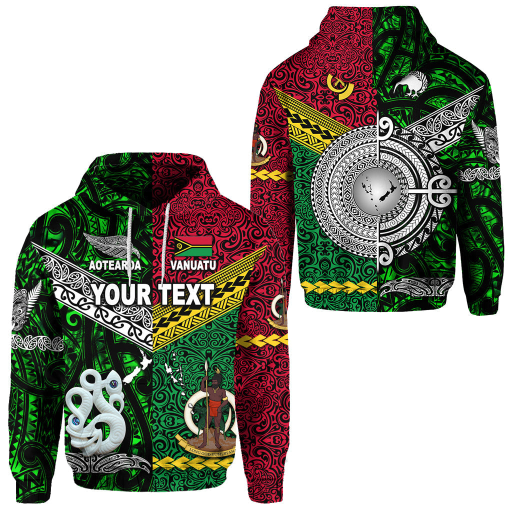 ( Personalised) Vanuatu And New Zealand Hoodie Together Green