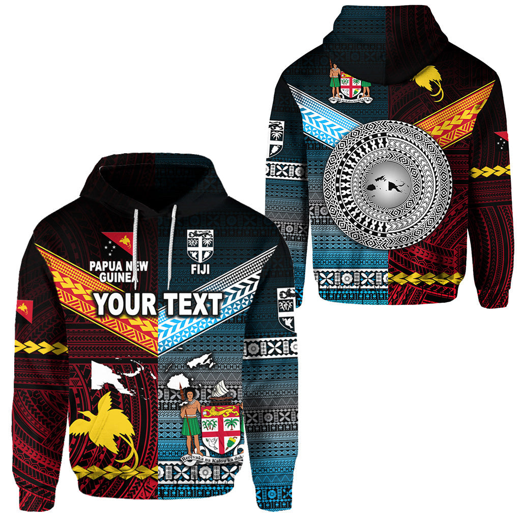( Personalised) Papua New Guinea Polynesian And Fiji Tapa Together Hoodie Blue