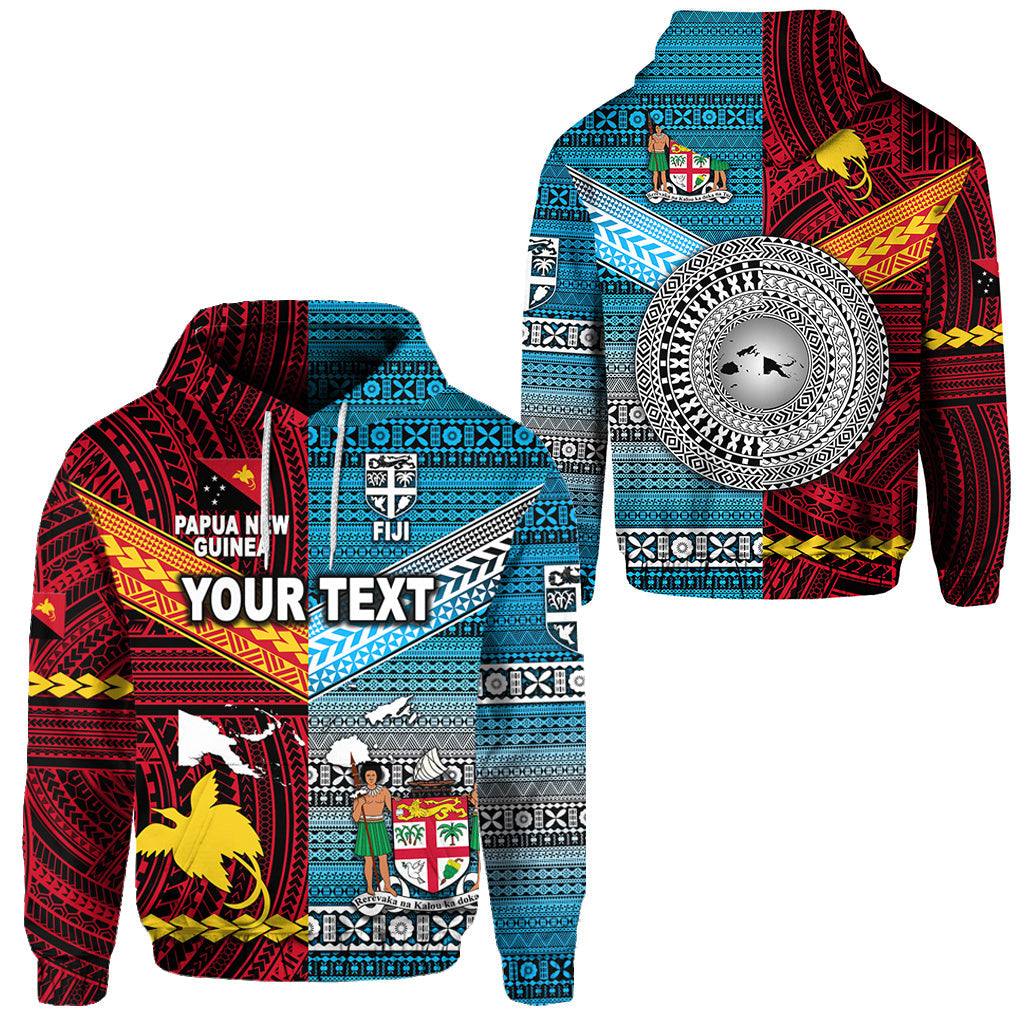 ( Personalised) Papua New Guinea Polynesian And Fiji Tapa Together Hoodie Bright Color