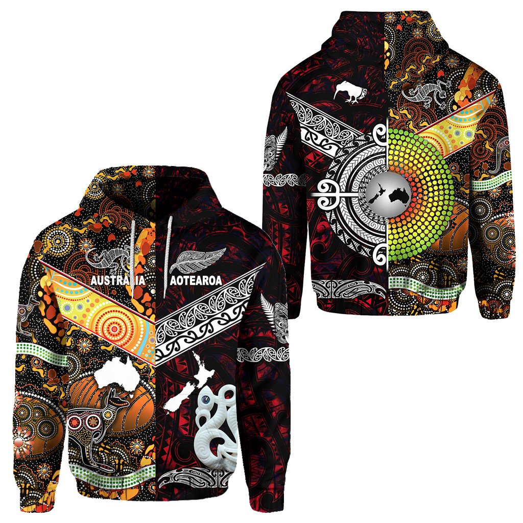 New Zealand Maori Aotearoa And Australia Aboriginal Hoodie Together Red