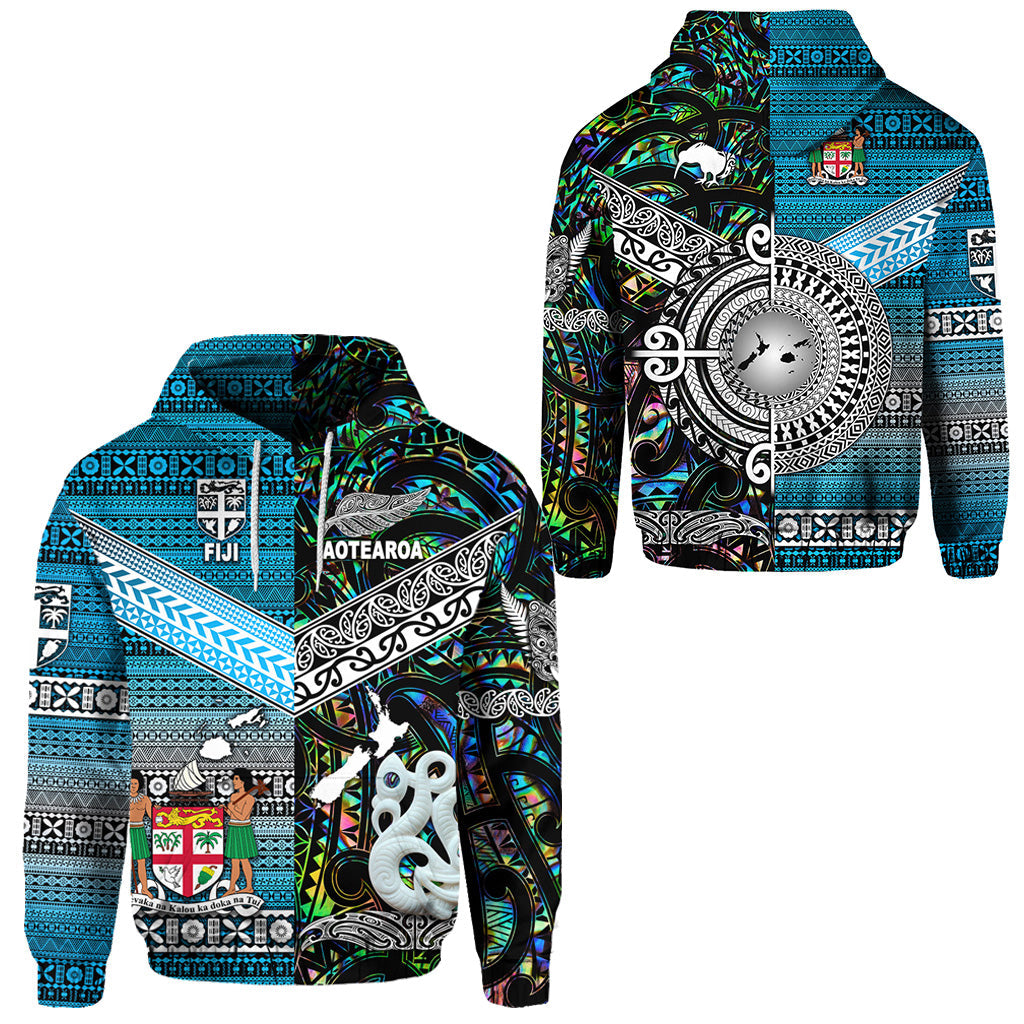 New Zealand Maori Aotearoa Fiji Tapa Together Hoodie Paua Shell