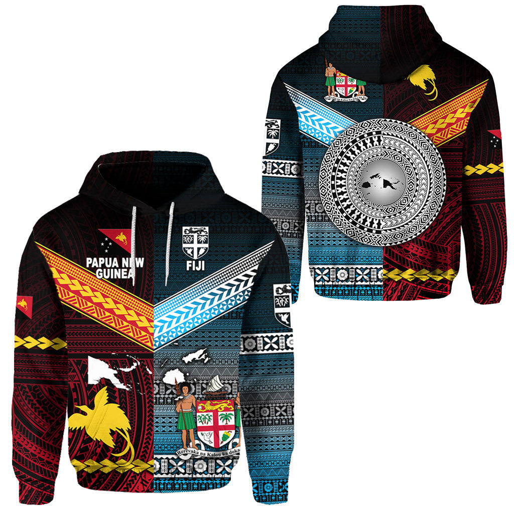 Papua New Guinea Polynesian And Fiji Tapa Together Hoodie Blue