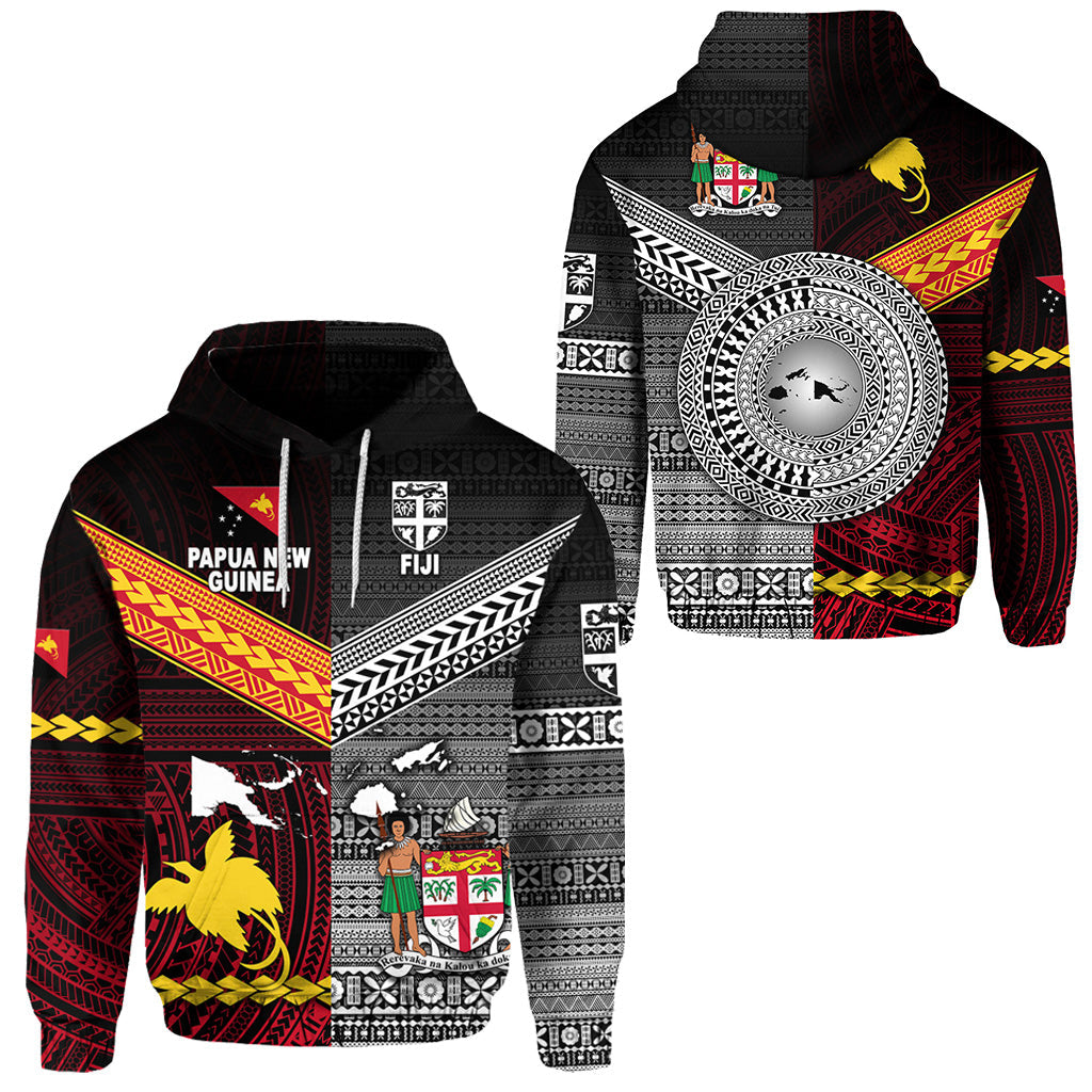 Papua New Guinea Polynesian And Fiji Tapa Together Hoodie Black