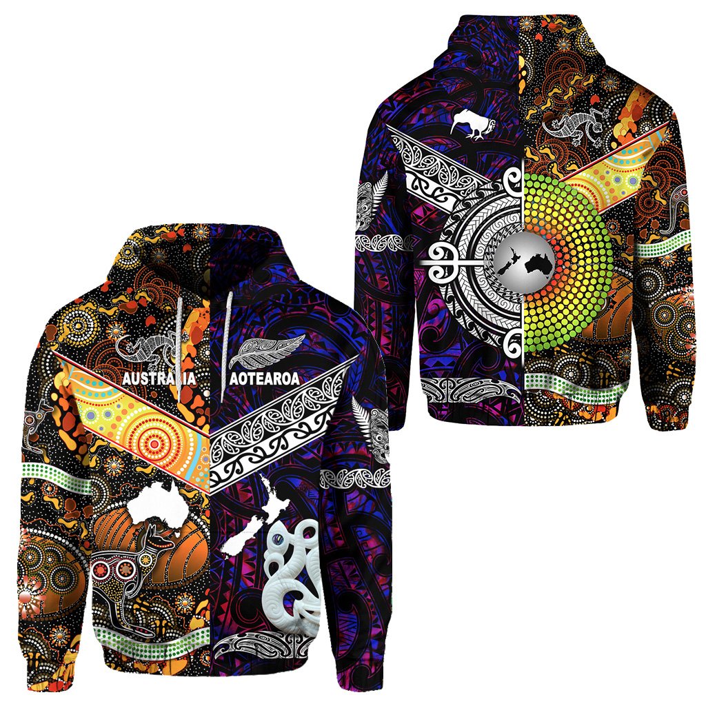 New Zealand Maori Aotearoa And Australia Aboriginal Hoodie Together Purple