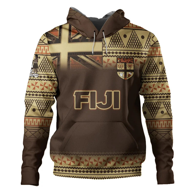 Fiji Polynesian Tribal Pattern Hoodie Fiji Coat Of Arms Boso Levu Island Zip Hoodie
