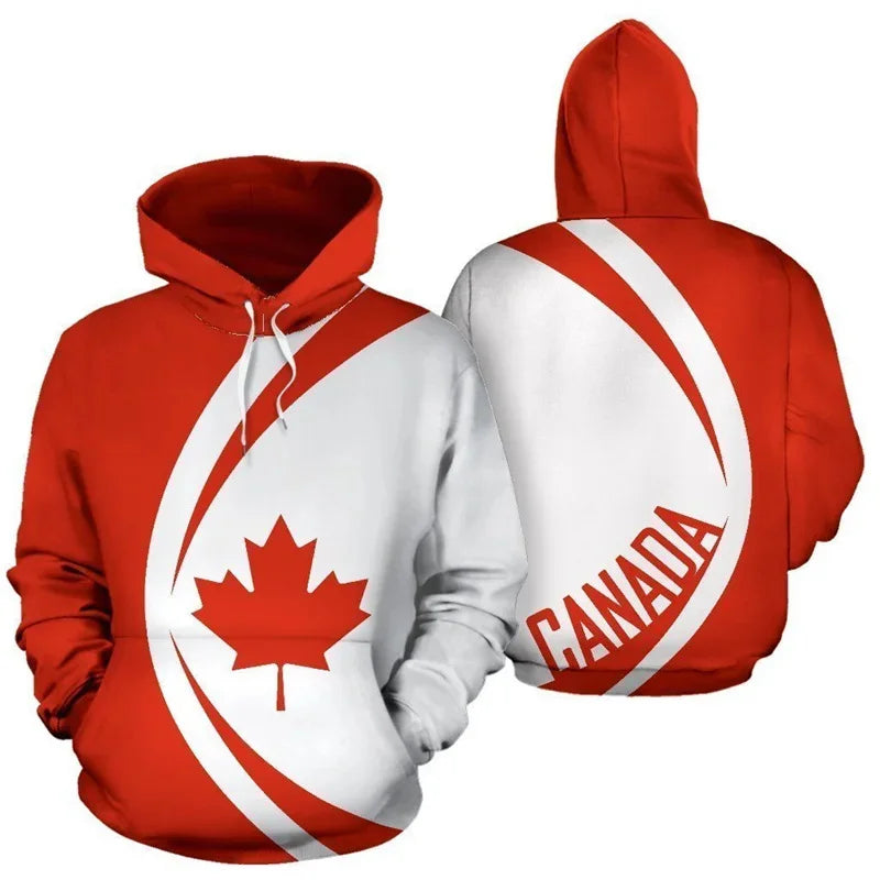 Canada Flag Hoodie Emblem Unisex Canada Maple Curve Style Red Hoodies All Over Print