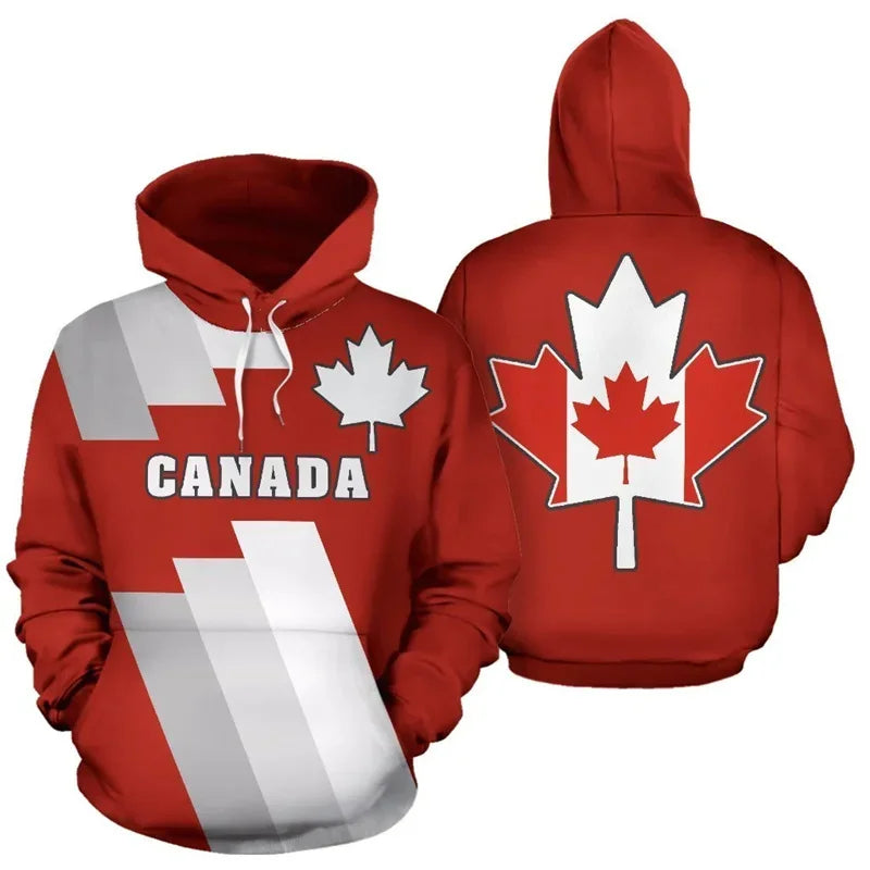 Canada Flag Maple Leaf Red Hoodie Unisex Canada Printed Zip Hoodie