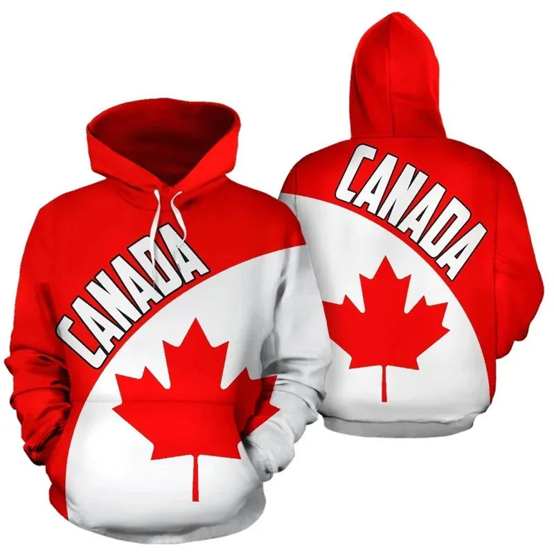 Canada Flag Maple Leaf Hoodie Unisex Canada Curve Style Red Hoodie All Over Print