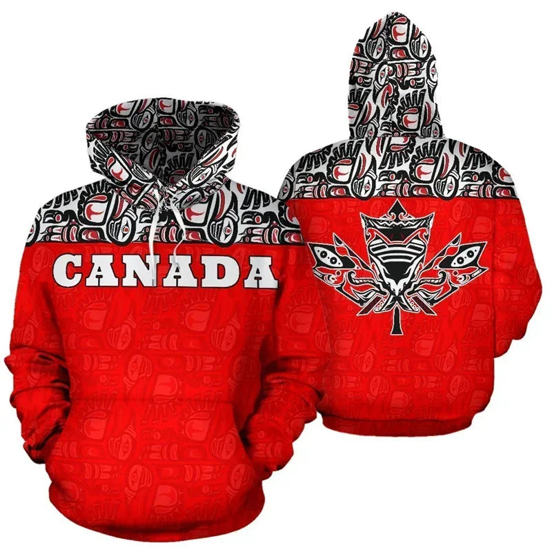 Canada National Flag Emblem Unisex Canada Maple Leaf Style Red Hoodies All Over Print