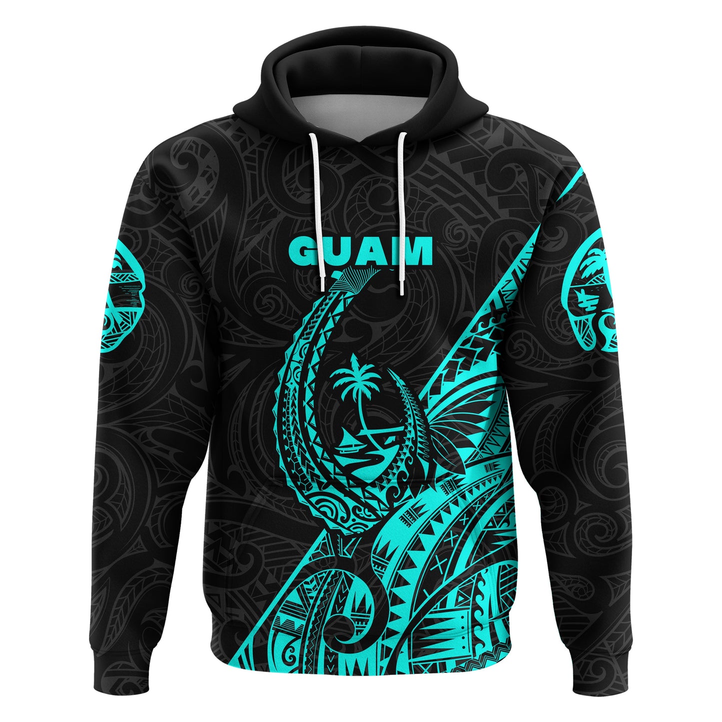 ( Personalised) Guam Rugby Hoodie Polynesian Patterns Style Turquoise