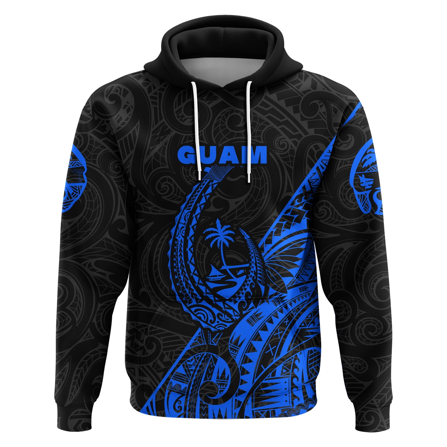 ( Personalised) Guam Rugby Hoodie Polynesian Patterns Style Blue