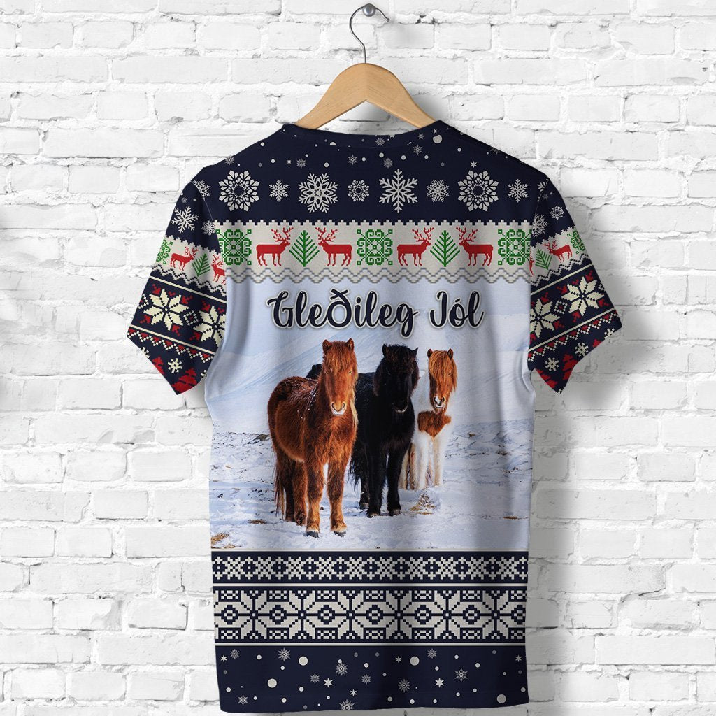 Custom Icelandic Horse Christmas T Shirt Navy