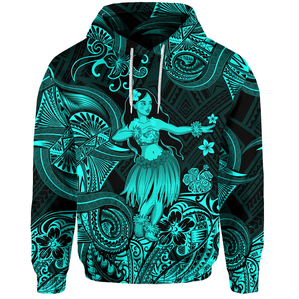 Hawaii Hula Girl Polynesian Hoodie Unique Style Turquoise